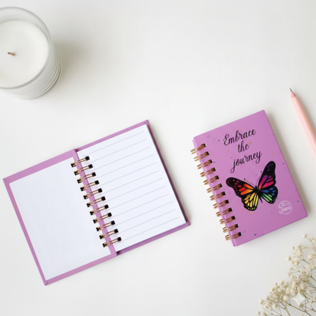 Pink Butterfly Pocket A7 Spiral Notebook - Image 2